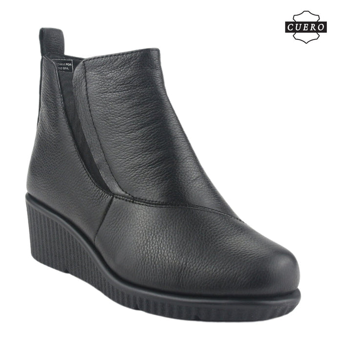 Botin de Cuero Chalada Mujer Mosqueta-1 Negro Casual Botines Taco Chalada