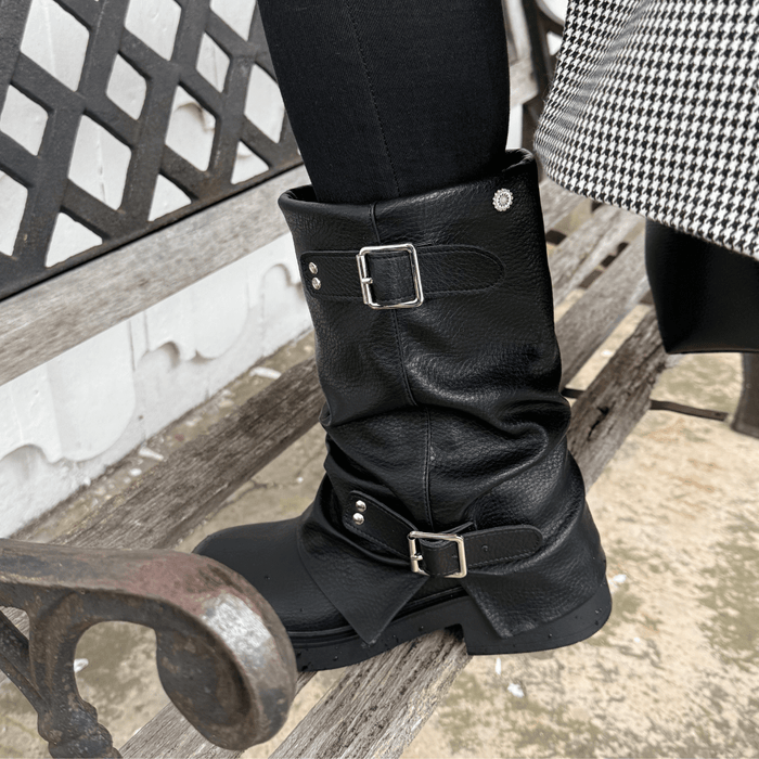 Botin Negro Mujer Casual Chalada Biker Botines Taco Chalada