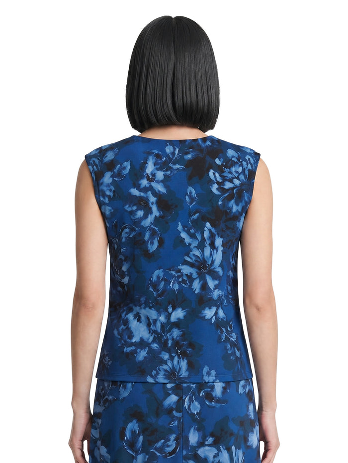 Bow Neck Tee, Everyday Knit, Blue Night Multi | Kasper