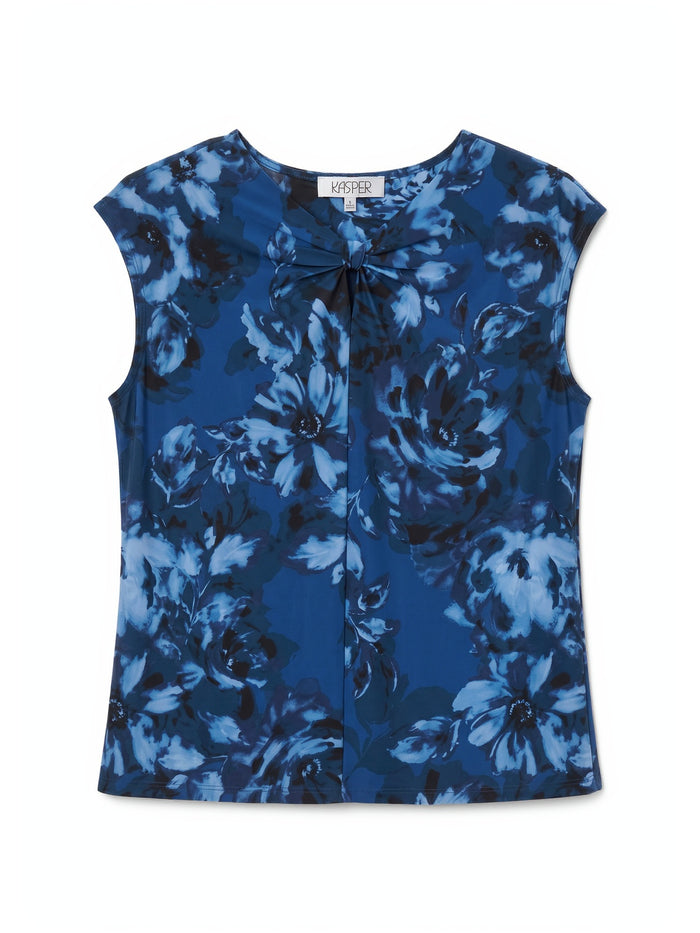 Bow Neck Tee, Everyday Knit, Blue Night Multi | Kasper