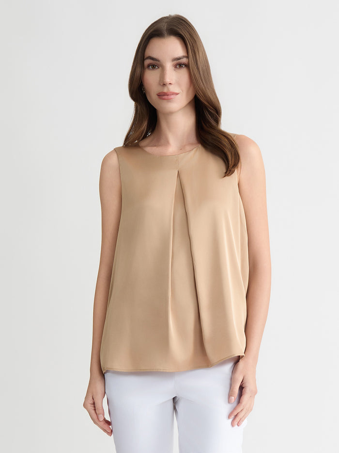 Petite Box Pleat Sleeveless Blouse, Toasted Wheat | Kasper