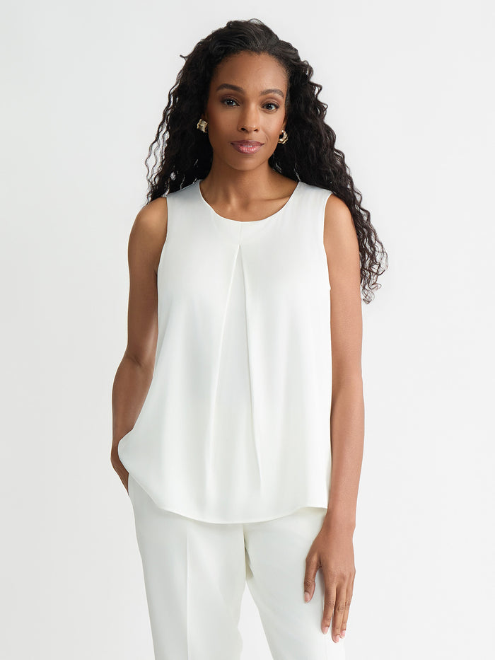 Petite Box Pleat Sleeveless Blouse, Vanilla Ice | Kasper
