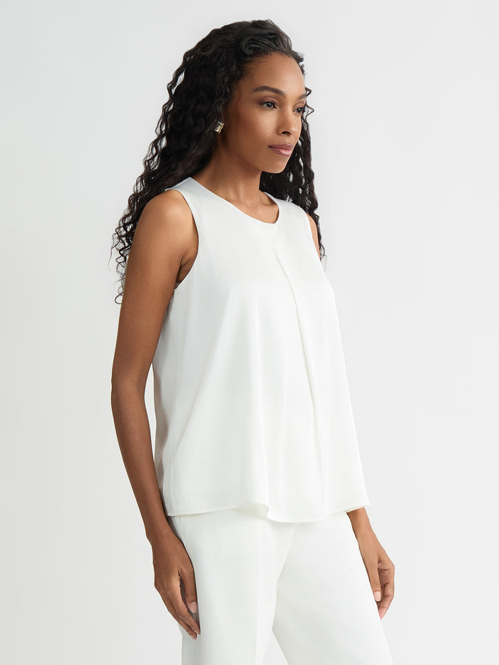 Petite Box Pleat Sleeveless Blouse, Vanilla Ice | Kasper