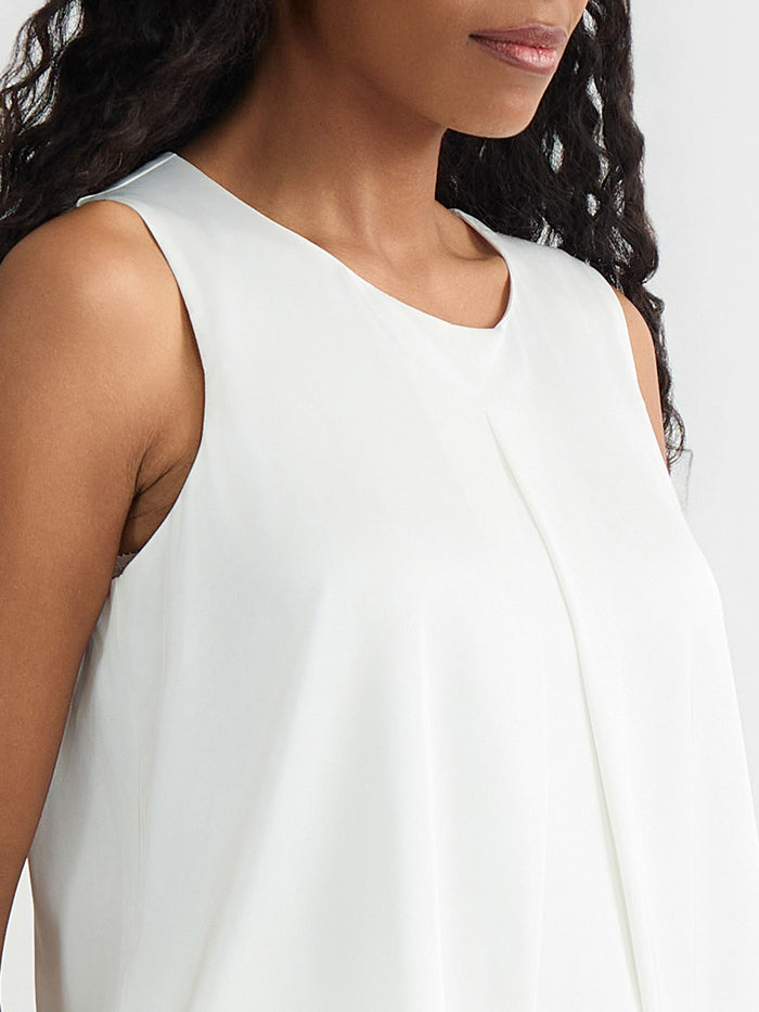 Petite Box Pleat Sleeveless Blouse, Vanilla Ice | Kasper