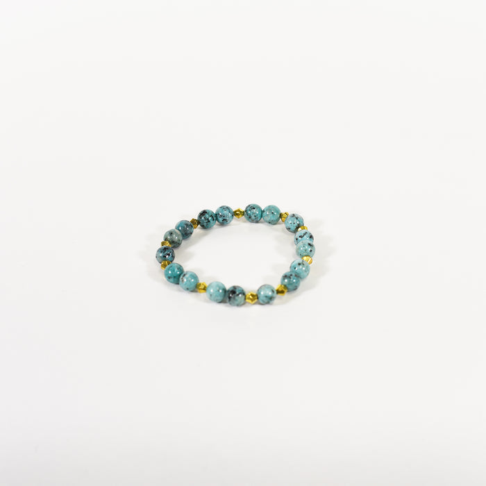 Green G-Link Chain streetwear bracelet with turquoise marble beads and gold spacers on a clean white background.