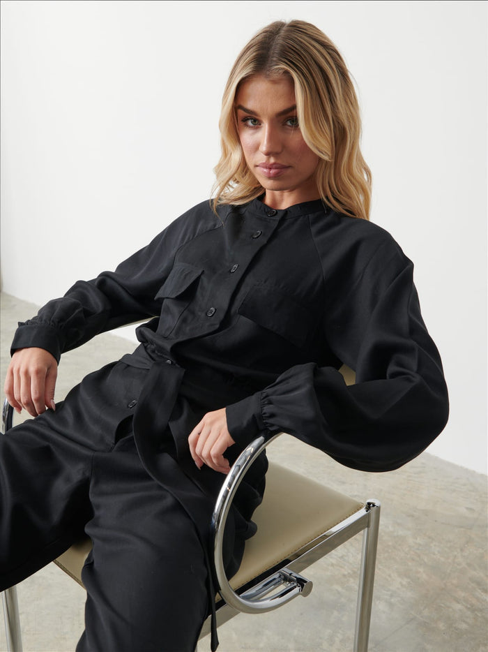 Taylor Is 5'9" & Wears Size UK 8|Brooke Belted Jumpsuit - Black