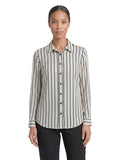 Button Front Blouse, Printed Satin, Vanilla Ice/Black | Kasper
