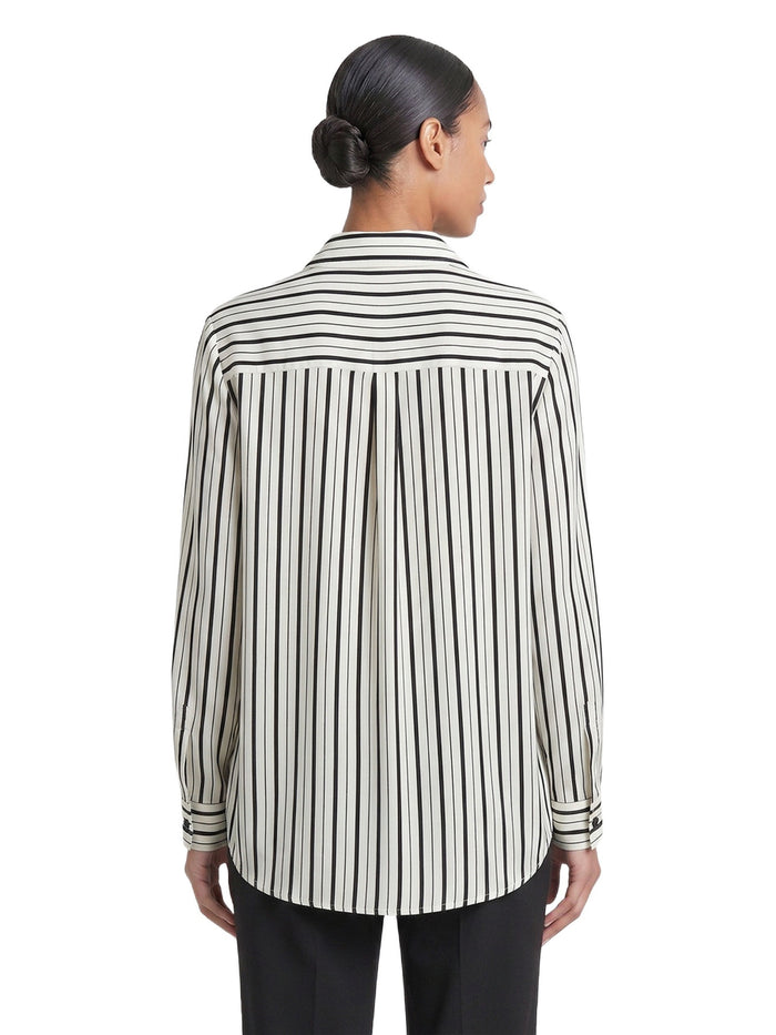Button Front Blouse, Printed Satin, Vanilla Ice/Black | Kasper