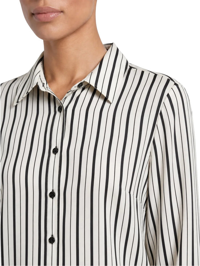 Button Front Blouse, Printed Satin, Vanilla Ice/Black | Kasper