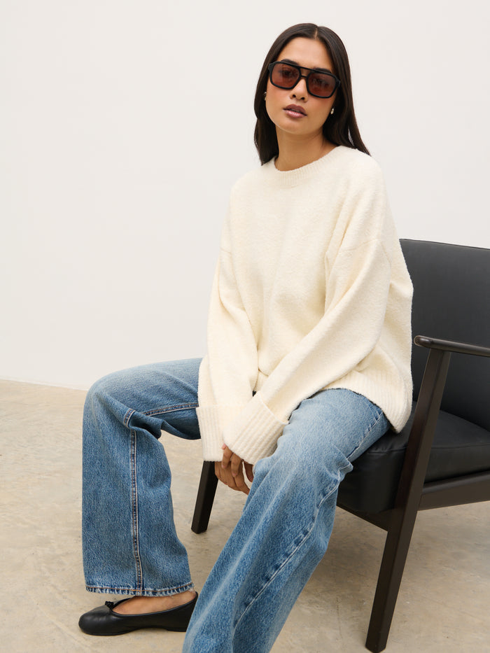 Camille Oversized Borg Jumper - Cream