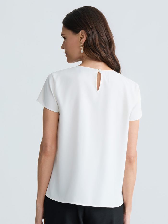 Cap Sleeve Pleat Neck Blouse, Vanilla Ice | Kasper
