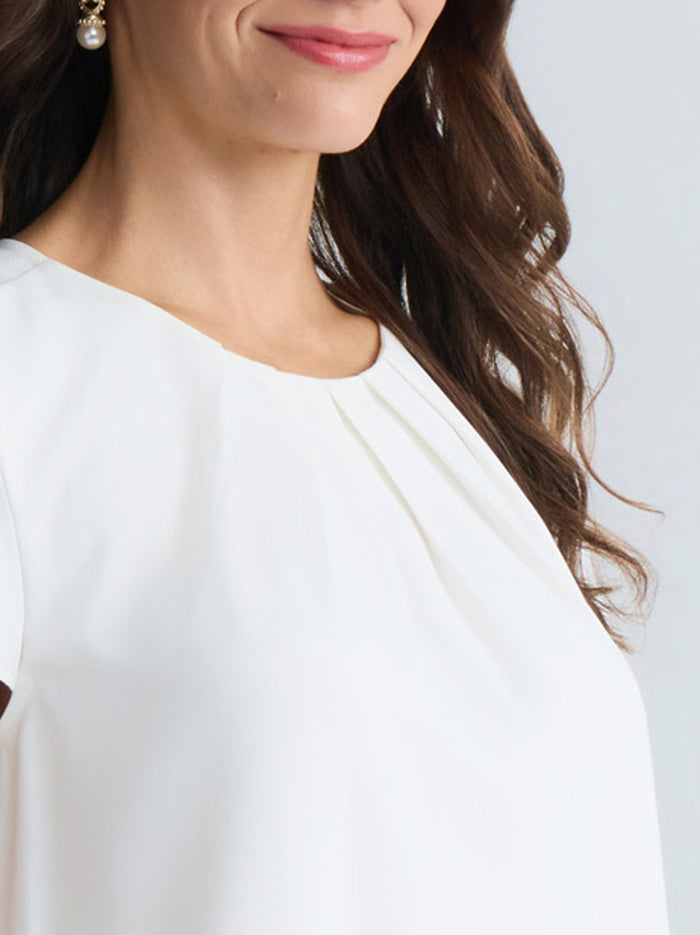 Cap Sleeve Pleat Neck Blouse, Vanilla Ice | Kasper