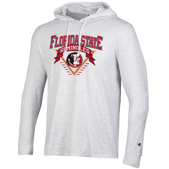 Champion Adult/Unisex Vault Florida State Seminoles Seminole Logo Long Sleeve Hooded T-shirt - Silver Grey