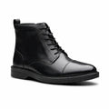 Men's black leather lace-up ankle boots with padded collar and rubber sole