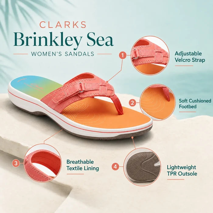Pink women's thong sandals diagram highlighting adjustable strap and cushioned footbed