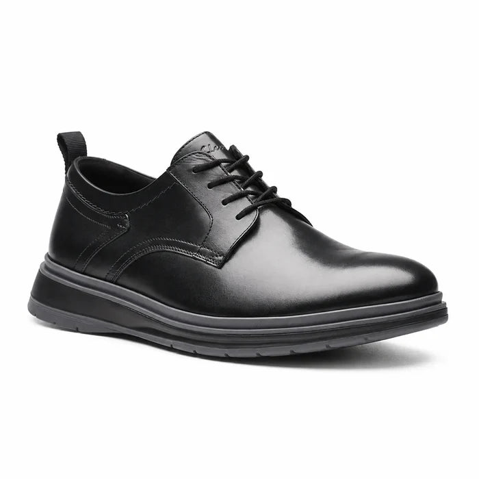 Men's black leather lace-up business shoes with low profile sole