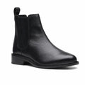Women's black leather Chelsea boots with elastic gore and stacked block heel