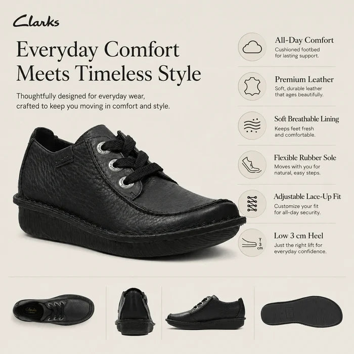 Black leather lace-up everyday flat shoe with low rubber sole