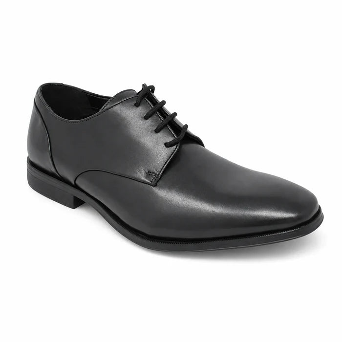 Men's black leather lace-up business shoes, plain-toe Oxford style