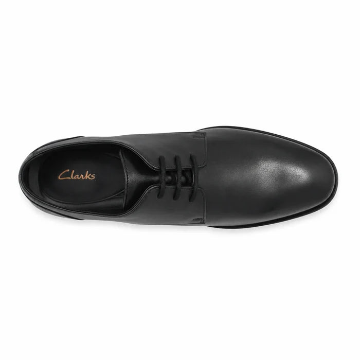 Men's black leather lace-up dress shoes with branded insole view