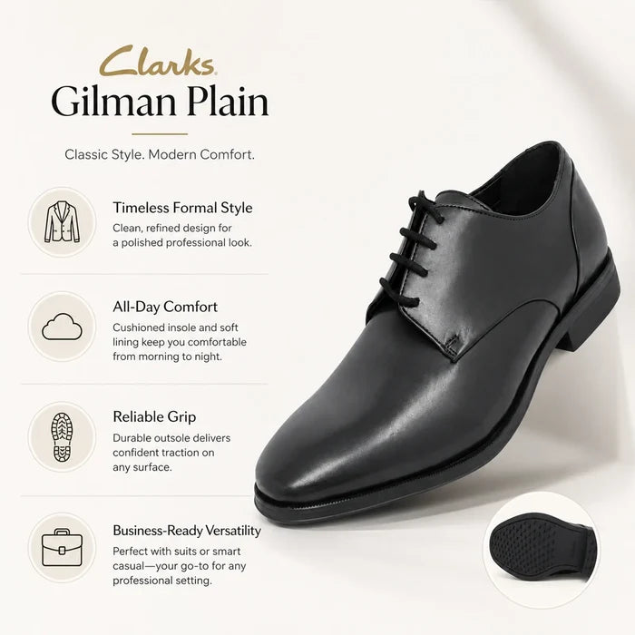 Black leather lace-up Oxford business shoe, smooth plain-toe silhouette