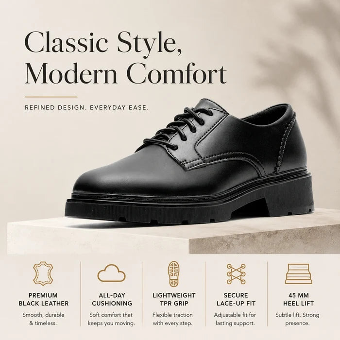 Clarks Lauryl Lace black leather lace-up casual shoes with thick tread sole