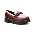 Women's leather loafer in dark burgundy with cream apron and braided detail