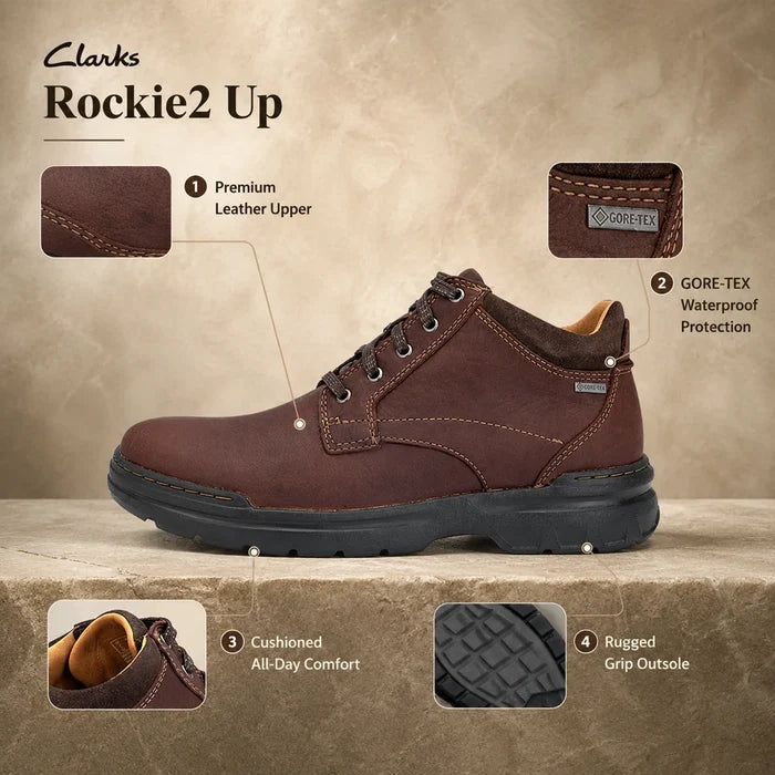 Men's brown leather lace-up ankle boots with stitched panels and padded collar