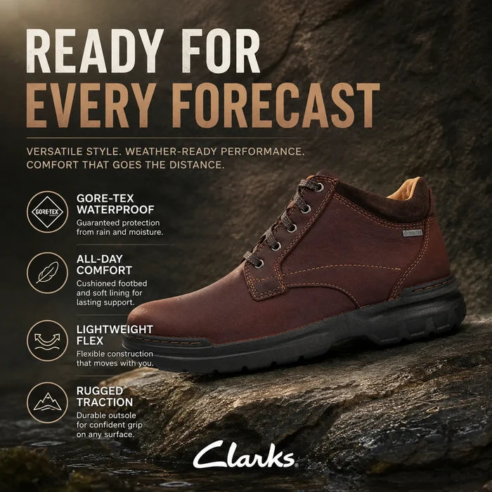 Men's brown leather lace-up ankle boots with cushioned collar and tread sole