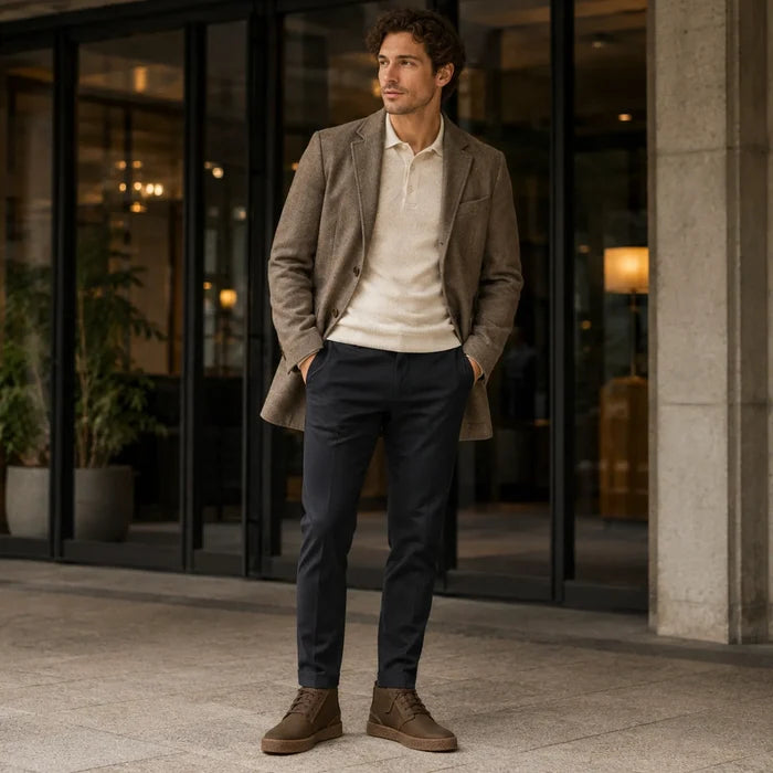 Men's khaki mid-cut lace-up boots with nubuck upper and grippy textured outsole.