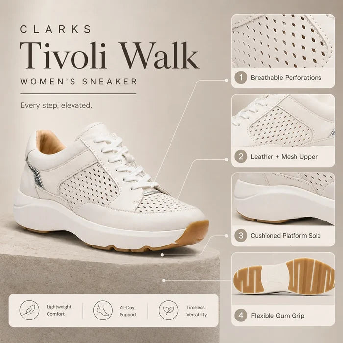 Beige leather lace-up women's sneakers with perforated upper and cushioned platform sole
