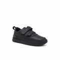 Black kids sneakers with dual hook-and-loop straps and cushioned collar