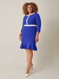 Colorblock Ruffle Hem Dress, Royal Signature/White, Royal Signature/White | Kasper