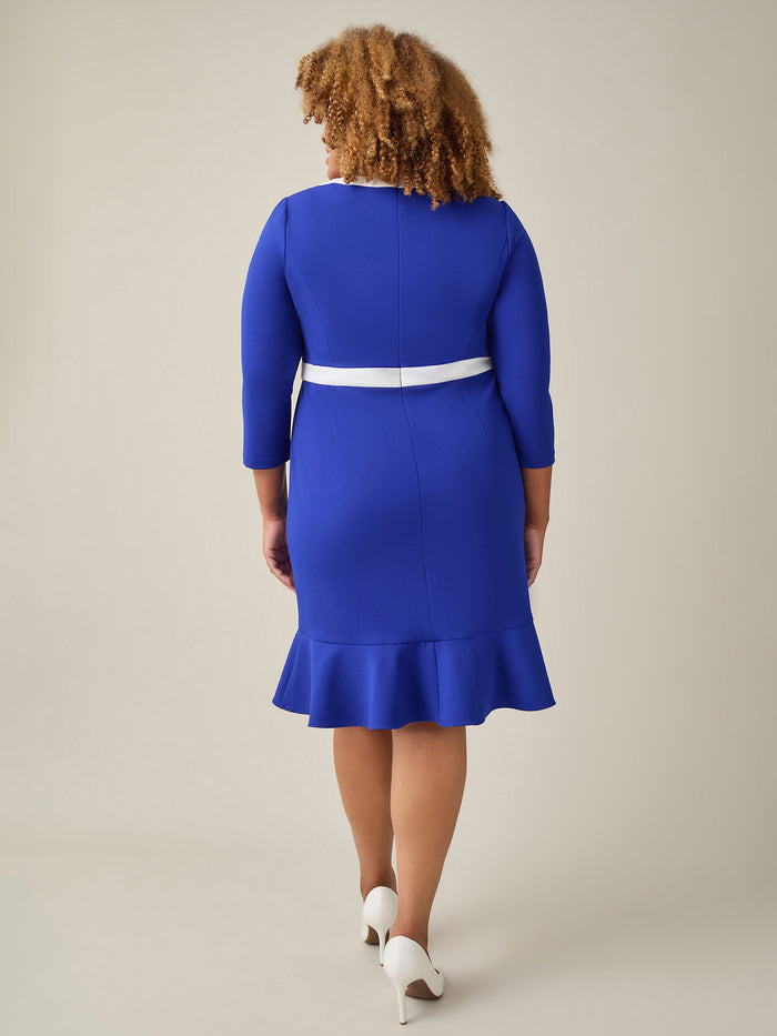 Colorblock Ruffle Hem Dress, Royal Signature/White, Royal Signature/White | Kasper