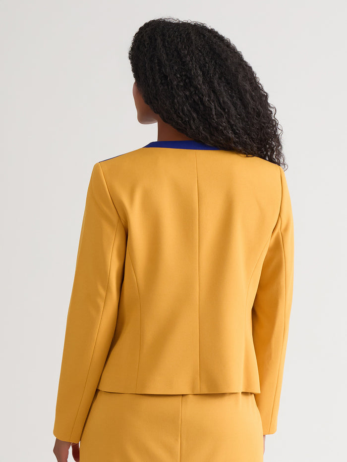 Contrast Paneling Open Front Cardigan, Gold Signature/Royal Signature, Gold Signature/Royal Signature | Kasper