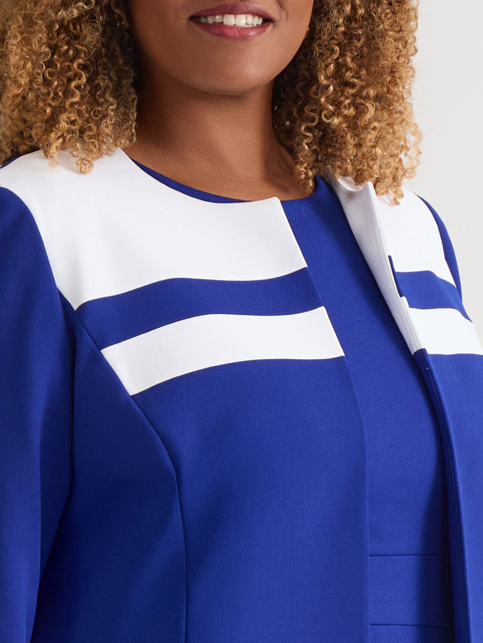 Contrast Paneling Open Front Cardigan, Royal Signature/White, Royal Signature/White | Kasper