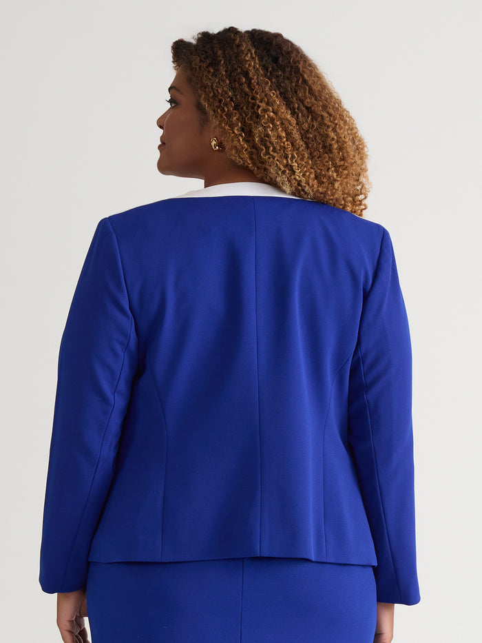 Contrast Paneling Open Front Cardigan, Royal Signature/White, Royal Signature/White | Kasper
