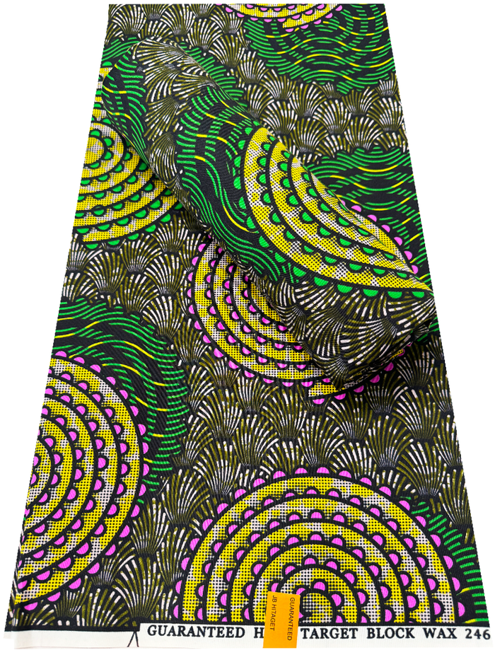Cotton Blend African Wax Print - Green, Yellow and Black