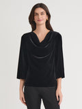 Plus Cowl Neck Bell Sleeve Top, Velvet, Black | Kasper
