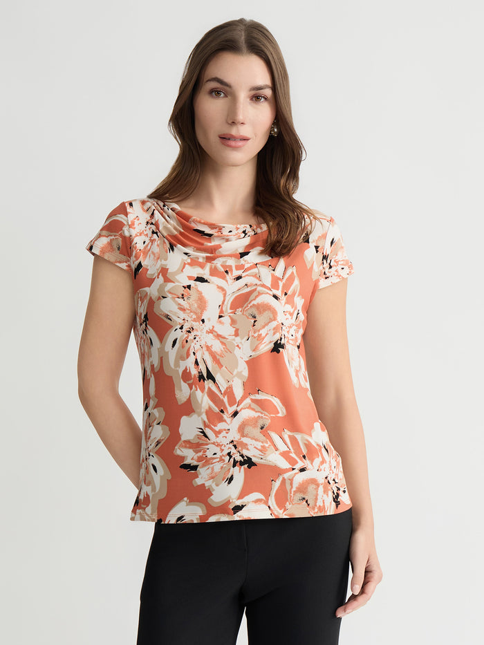 Cowl Neck Top, Everyday Knit, Mandarin Multi | Kasper