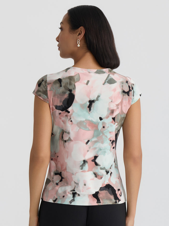 Plus Cowl Neck Top, Everyday Knit, Tearose/Sea Glass Multi | Kasper