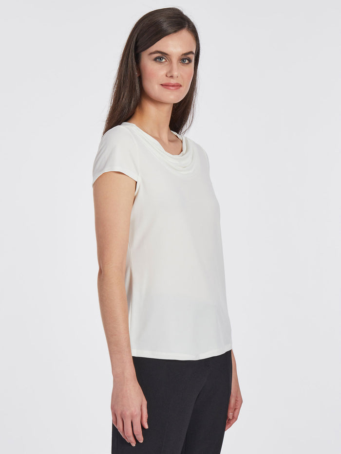 Draped Cowl Neck Jersey Knit Top, Vanilla Ice | Kasper