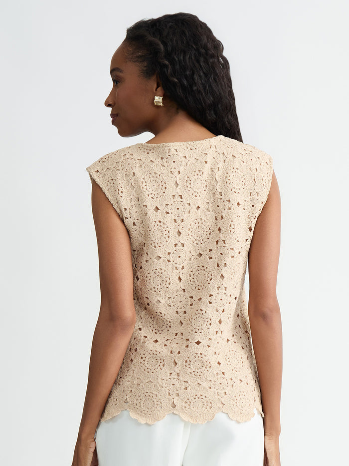 Petite Crochet Knit Top, Light Wheat | Kasper