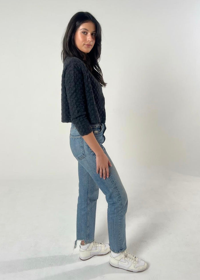 Cropped Cashmere Cardigan (Charcoal)