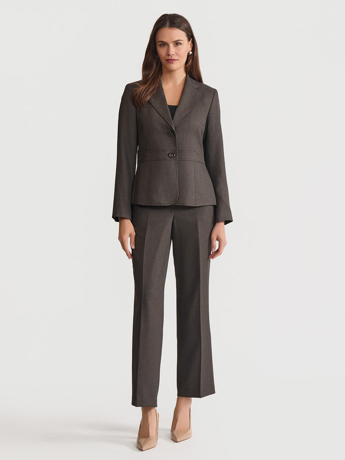 Crosshatch Two Button Blazer & Wide Leg Trouser, Brown Multi | Kasper