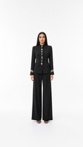 Crystal Button Tailored Blazer & Wide-Leg Pants Set - Aria