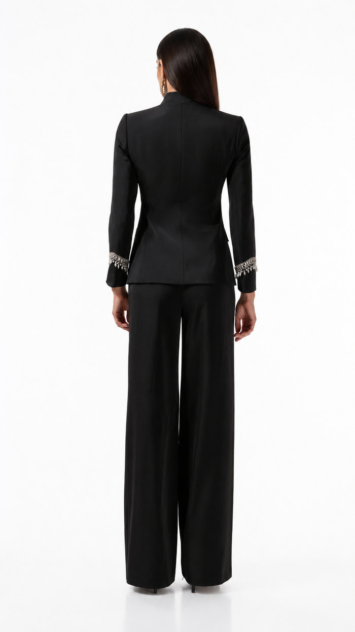 Crystal Button Tailored Blazer & Wide-Leg Pants Set - Aria