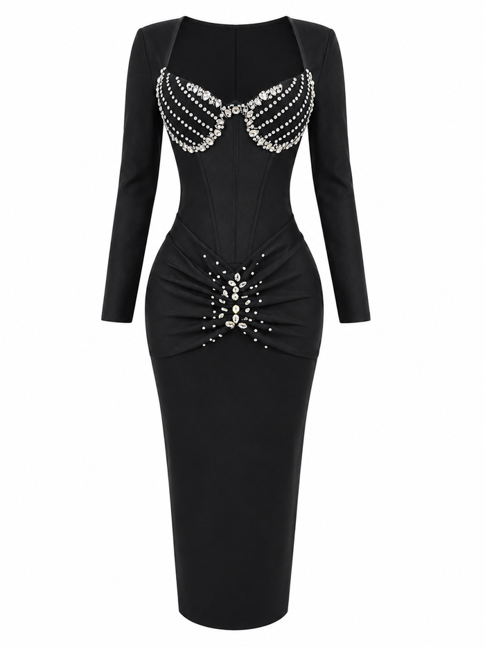 Crystal Corset Ruched Midi Dress - Desire