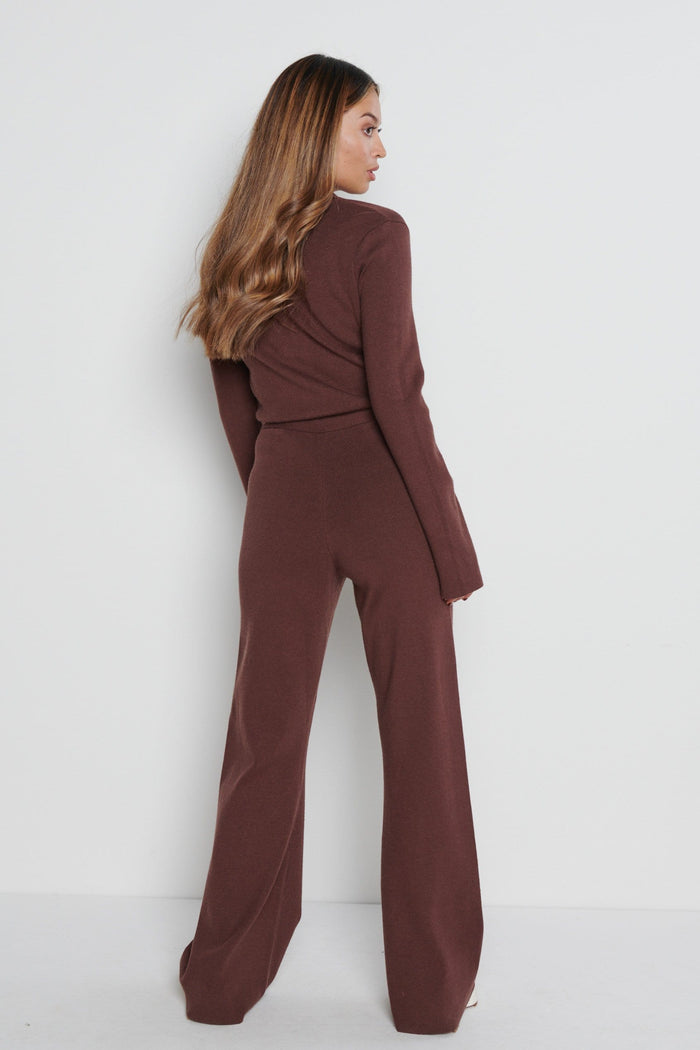 Daisy Wide Leg Knit Jumpsuit- Brown