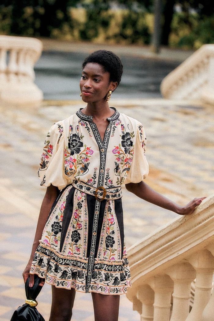 FARM Rio model wearing the Delicate Floral Mini Dress